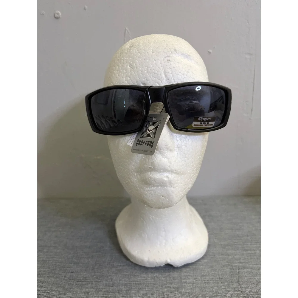 Choppers Sunglasses Mens OS Matte Black Wrap Around Carbon Fiber UV400 Biker